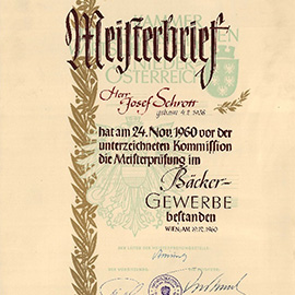 Historisches Dokument von Bäckerei Schrott zur ersten Auslieferung in den 1960er Jahren mit dekorativer Schrift und Stempel.